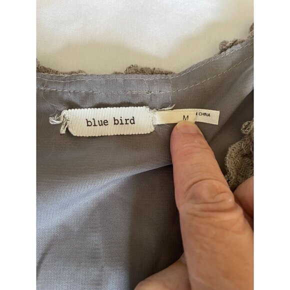 Blue Bird Women's Dress Sz M Sleeveless Beige Ruffle Cotton Gauze Trim Applique - Picture 7 of 14